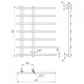 Водяной полотенцесушитель Mario Марсель 700x530/160 мм нержавеющая сталь 4820111350100