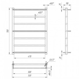 Водяний полотенцесушитель Mario Одисей 700x530 / 500 мм нержавіюча сталь 4820111350681