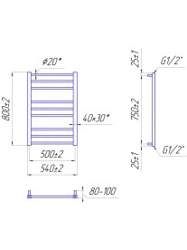 Водяной полотенцесушитель Mario Премиум Классик 800x540/500 черный мат 4820111357390