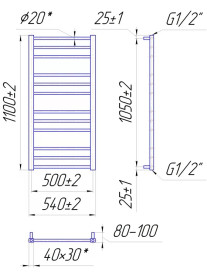 Водяной полотенцесушитель Mario Премиум Классик 1100x540/500 черный мат 4820111357413