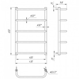 Водяний полотенцесушитель Mario Стандарт HP 650x430 / 400 мм нержавіюча сталь 4820111351312