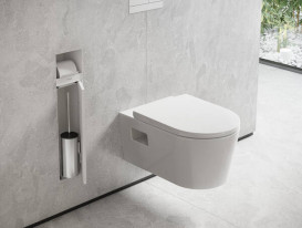 Встраиваемая ниша Hansgrohe XtraStoris Rock с держателем ершика и держателем туалетной бумаги матовый белый 56062700