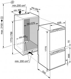 Встраиваемый двухкамерный холодильник Liebherr ICN 3314 Comfort NoFrost сталь белый ICN 3314