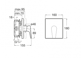 Встраиваемый смеситель для душа Roca Atlas однорычажный латунь хром A5A2B90C00