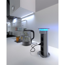 Висувний розетковий блок ASA Plastici VersaLux 3х220В+2xUSB type А+А хром/чорний 060.13F.00002