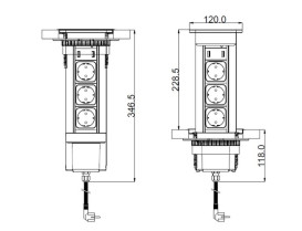 Висувний розетковий блок ASA Plastici VersaLux 3х220В+2xUSB type А+А хром/чорний 060.13F.00002