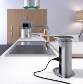 Выдвижной розеточный блок ASA Plastici VersaElite 3х220В+2xUSB type А+А алюминий/черный 060.05F.00007