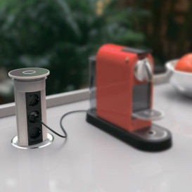 Висувний розетковий блок ASA Plastici VersaElite 3х220В+2xUSB type А+А хром/чорний 060.05F.00008