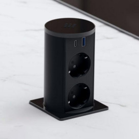 Выдвижной розеточный блок ASA Plastici VersaLift 2х220В + USB type А+C + беспроводная зарядка черный 060.47F.00015