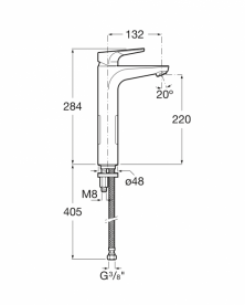 Високий змішувач для раковини Roca Atlas без донного клапана холодний старт хром A5A3790C00