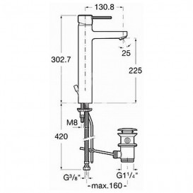 Високий змішувач для раковини Roca Targa з донним клапаном латунь хром A5A3460C00