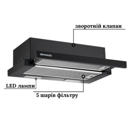 Вытяжка для кухни Granado Telde 602-450 телескопическая black GCH316211