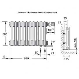 Радиатор центрального отопления Zehnder Charleston 920 x 600 белый 3060-20-9016-V002-SMB