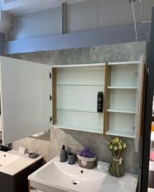 Дзеркальна шафа Fancy Marble Wega L 90х16 см ДСП/МДФ білий/дерево 23609012210