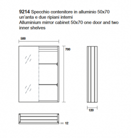 Шафа дзеркальна підвісна Kerasan Nolita 50х70 см алюміній 921401