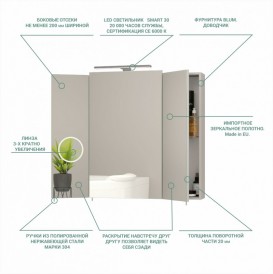 Дзеркальна шафа Sanwerk Everest Zoom 80х11,4 см без підсвічування ЛДСП сірий MV0000744