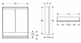 Дзеркальна шафка для ванної кімнати Geberit One 75x90x15 см з нішою та світлодіодним підсвічуванням алюміній білий 505.822.00.2