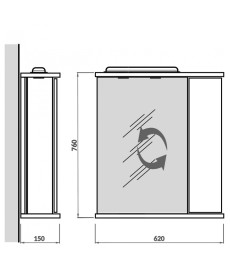 Зеркальный шкафчик Мойдодыр СТ-60 62х76 см с LED-подсветкой ДСП белый глянец 00-00004089