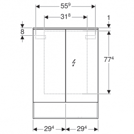 Зеркальный шкафчик подвесной Geberit Acanto 60х83 см с подсветкой две дверцы ДСП дуб мистик/меламин структура дерева 500.644.00.2