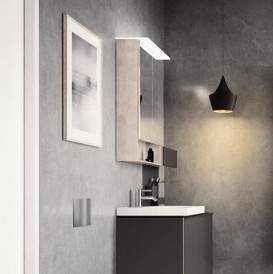 Зеркальный шкафчик подвесной Geberit Acanto 75х83 см с подсветкой две дверцы ДСП дуб мистик/меламин структура дерева 500.645.00.2