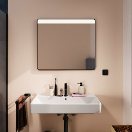 Зеркало для ванной Hansgrohe Xarita Lite Q 80х70 см с горизонтальной LED-подсветкой черный матовый 54958670