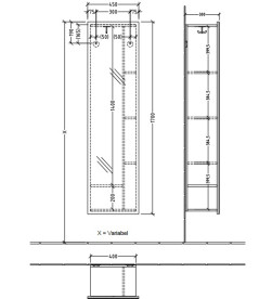 Зеркало для ванной Villeroy & Boch Subway 3.0 45х170 см с полками справа ДСП каменный дуб C59700RK