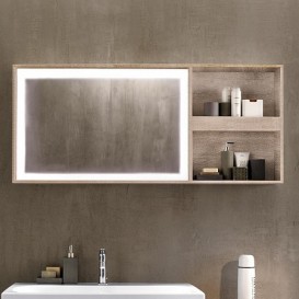 Дзеркало Geberit Citterio 133.4х58.4 см з підсвічуванням і бічною полицею бежевий дуб/меламін деревна структура 500.571.JI.1