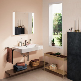 Зеркало Hansgrohe Xarita Lite Q 80х70 см с боковой LED-подсветкой и ИК-датчиком белый матовый 54976700