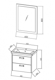 Зеркало и тумба с раковиной Kolpa-san Sara 62 ДСП темный текстурный 507840