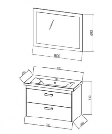 Зеркало и тумба с раковиной Kolpa-san Sara 82 ДСП темный текстурный 507850