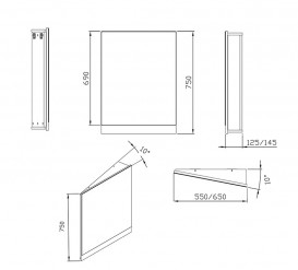 Дзеркало настінне кутовий Ravak 10 ° 650 R правосторонній сірий глянець X000001080