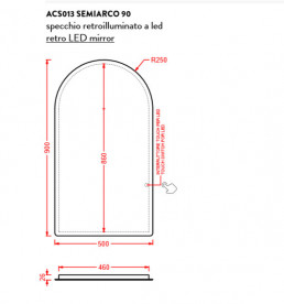 Дзеркало у ванній кімнаті Artceram Arco 50х90 см з підсвічуванням ACS013