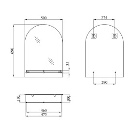 Зеркало в ванную комнату Kroner KRM Belantis-ACS703 50х69 см с полкой CV022928