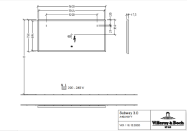 Дзеркало у ванну кімнату Villeroy & Boch Subway 3.0 160х75 см з підсвічуванням алюміній биколор A46316BC