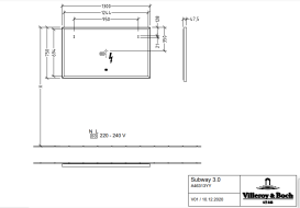 Дзеркало у ванну кімнату Villeroy & Boch Subway 3.0 130х75 см з підсвічуванням алюміній біколор A46313BC