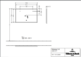 Дзеркало у ванну кімнату Villeroy & Boch Subway 3.0 120х75 см з підсвічуванням алюміній білий матовий A4631200