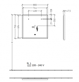 Дзеркало Villeroy&Boch Subway 3.0 з LED підсвічуванням 80х75 см A4638000