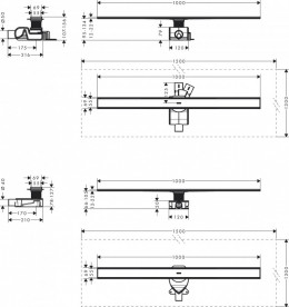 Желоб водосточный Hansgrohe RainDrain Allround для стандартной/неглубокой установки 1000 мм матовая нержавеющая сталь 56189800