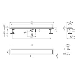 Желоб водосточный Kroner KRP Eifel-F70Fliese с решеткой 700 мм нержавеющая сталь CV034173
