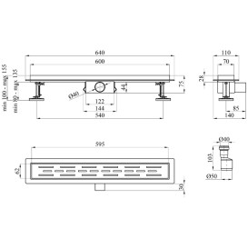 Жолоб водостічний Kroner KRP Eifel-L60Linien з решіткою 600 мм нержавіюча сталь CV034168