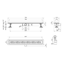 Желоб водосточный Kroner KRP Eifel-M70Muster с решеткой 700 мм нержавеющая сталь CV034166
