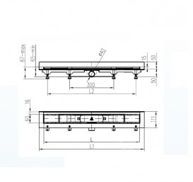 Желоб водосточный МСН 750 мм с вертикальным фланцем и матовой решеткой Классик CH 750 KN 3