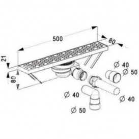 Желоб водосточный Radaway Floorline 500 мм нержавеющая сталь 023-CS50S