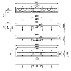 Жолоб водостічний Styron з решіткою Drops 800 мм нержавіюча сталь STY-D-80