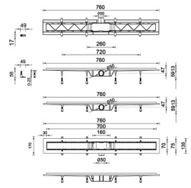 Желоб водосточный Styron с решеткой Klassic 700 мм нержавеющая сталь STY-K-70