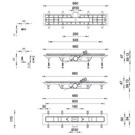Желоб водосточный Styron с решеткой Line 600 мм нержавеющая сталь STY-Li-60