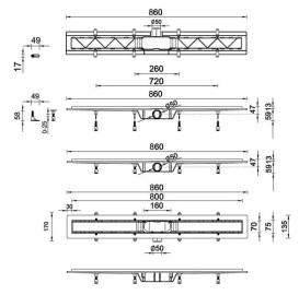 Желоб водосточный Styron с решеткой под плитку Floor 800 мм нержавеющая сталь STY-F-80