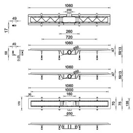 Жолоб водостічний Styron з решіткою під плитку Floor 1000 мм нержавіюча сталь STY-F-100