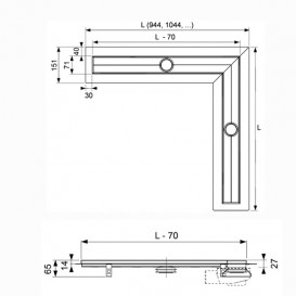 Желоб водосточный TECE TECEdrainline угловой с гидроизоляцией Seal System 1200х1200 мм нержавеющая сталь 611200