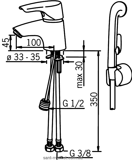 Oras Saga Смеситель для умывальника с ручным душем Bidetta 1912F